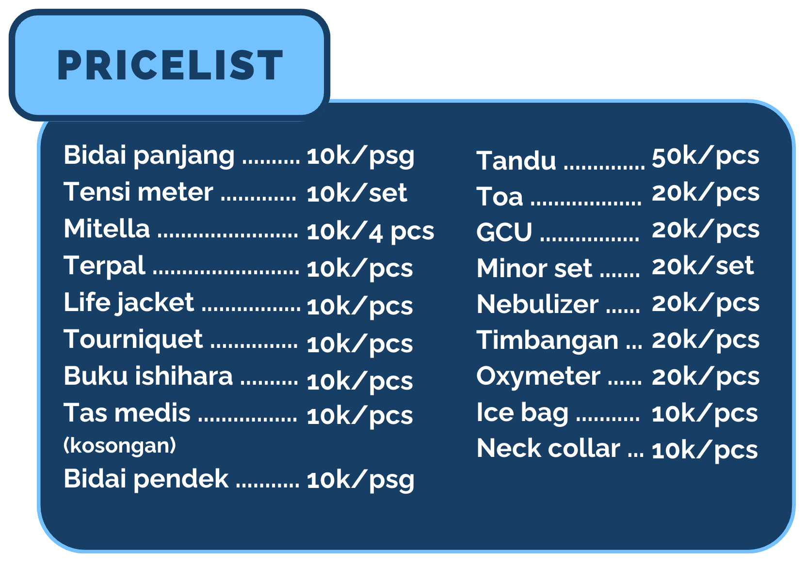 Daftar harga peminjaman alat kesehatan